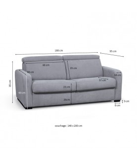 Canapé convertible système couchage express 3 places en tissu