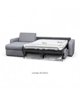 LORENZO - Canapé d'angle convertible système couchage express 3 places en tissu