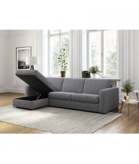 LORENZO - Canapé d'angle convertible système couchage express 3 places en tissu