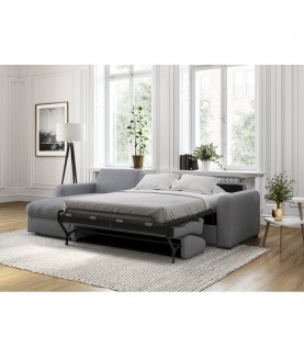 LORENZO - Canapé d'angle convertible système couchage express 3 places en tissu