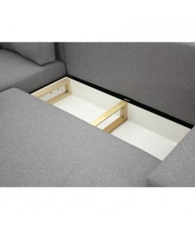 Lydia - Canapé d'angle réversible, convertible en tissu et pieds bois noir avec coffre - Mobilier du Jour