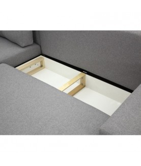 Lydia - Canapé d'angle réversible, convertible en tissu et pieds bois noir avec coffre - Mobilier du Jour