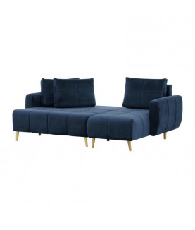 RAPHA - Canapé d'angle réversible, convertible en velours et pieds bois clair avec coffre - Mobiler du Jour