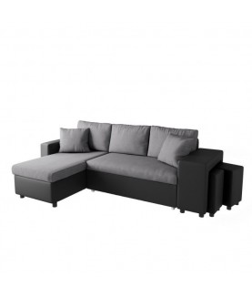 MARIA PLUS - Canapé d'angle réversible convertible avec coffre et 2 poufs en microfibre et simili - Mobilier du Jour