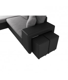 MARIA PLUS - Canapé d'angle réversible convertible avec coffre et 2 poufs en microfibre et simili - Mobilier du Jour