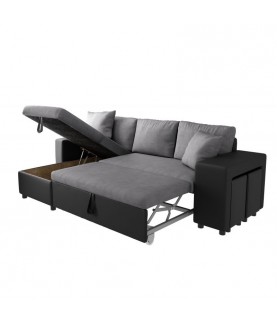 MARIA PLUS - Canapé d'angle réversible convertible avec coffre et 2 poufs en microfibre et simili - Mobilier du Jour