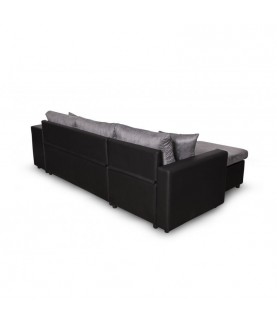 MARIA PLUS - Canapé d'angle réversible convertible avec coffre et 2 poufs en microfibre et simili - Mobilier du Jour
