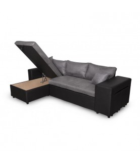 MARIA PLUS - Canapé d'angle réversible convertible avec coffre et 2 poufs en microfibre et simili - Mobilier du Jour