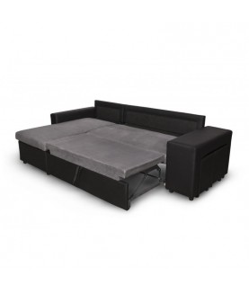 MARIA PLUS - Canapé d'angle réversible convertible avec coffre et 2 poufs en microfibre et simili - Mobilier du Jour