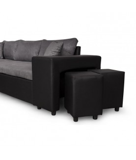 MARIA PLUS - Canapé d'angle réversible convertible avec coffre et 2 poufs en microfibre et simili - Mobilier du Jour