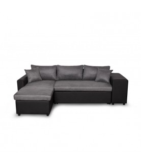 MARIA PLUS - Canapé d'angle réversible convertible avec coffre et 2 poufs en microfibre et simili - Mobilier du Jour