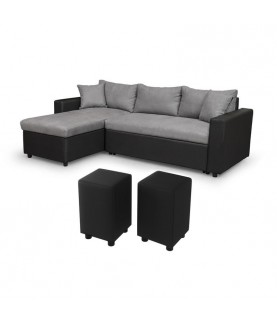 Laurence - Canapé d'angle réversible, convertible avec coffre de rangement et 2 poufs en microfibre et simili - Mobilier du Jour