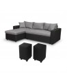Laurence - Canapé d'angle réversible, convertible avec coffre de rangement et 2 poufs en microfibre et simili - Mobilier du Jour
