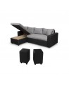 Laurence - Canapé d'angle réversible, convertible avec coffre de rangement et 2 poufs en microfibre et simili - Mobilier du Jour
