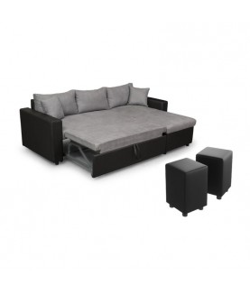 Laurence - Canapé d'angle réversible, convertible avec coffre de rangement et 2 poufs en microfibre et simili - Mobilier du Jour