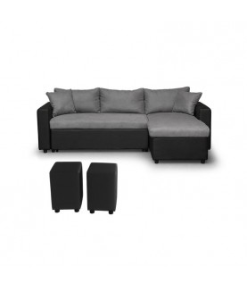 Laurence - Canapé d'angle réversible, convertible avec coffre de rangement et 2 poufs en microfibre et simili - Mobilier du Jour