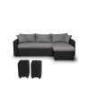Laurence - Canapé d'angle réversible, convertible avec coffre de rangement et 2 poufs en microfibre et simili - Mobilier du Jour