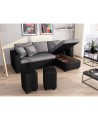 Laurence - Canapé d'angle réversible, convertible avec coffre de rangement et 2 poufs en microfibre et simili - Mobilier du Jour