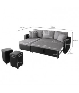 Laurence - Canapé d'angle réversible, convertible avec coffre de rangement et 2 poufs en microfibre et simili - Mobilier du Jour