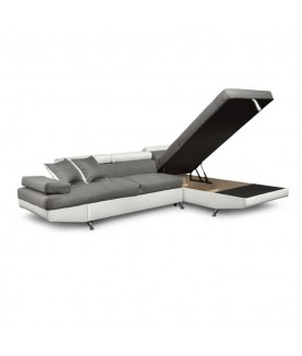 RIO - Canapé d'angle convertible 5 places avec coffre de rangement en tissu et simili - Mobilier du Jour