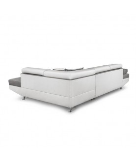 RIO - Canapé d'angle convertible 5 places avec coffre de rangement en tissu et simili - Mobilier du Jour