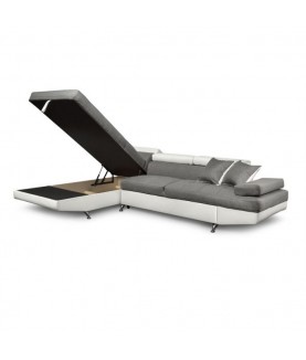 RIO - Canapé d'angle convertible 5 places avec coffre de rangement en tissu et simili - Mobilier du Jour