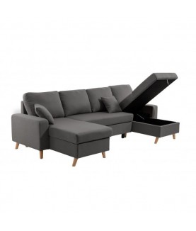 ARTIKOU - Canapé panoramique scandinave convertible avec 2 coffres en tissu déperlant - Mobilier du Jour