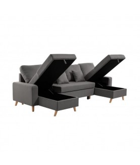 ARTIKOU - Canapé panoramique scandinave convertible avec 2 coffres en tissu déperlant - Mobilier du Jour