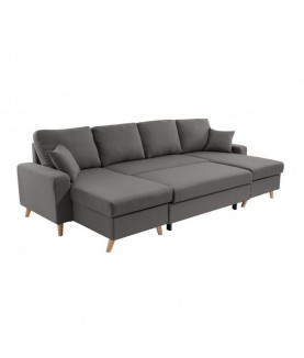 ARTIKOU - Canapé panoramique scandinave convertible avec 2 coffres en tissu déperlant - Mobilier du Jour