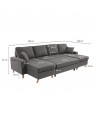 ARTIKOU - Canapé panoramique scandinave convertible avec 2 coffres en tissu déperlant - Mobilier du Jour