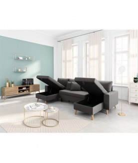 ARTIKOU - Canapé panoramique scandinave convertible avec 2 coffres en tissu déperlant - Mobilier du Jour