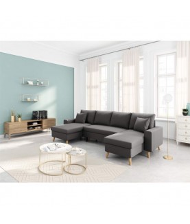 ARTIKOU - Canapé panoramique scandinave convertible avec 2 coffres en tissu déperlant - Mobilier du Jour