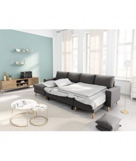 ARTIKOU - Canapé panoramique scandinave convertible avec 2 coffres en tissu déperlant - Mobilier du Jour