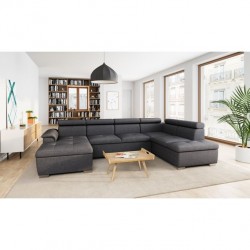 FLORENCIA - Canapé panoramique convertible avec 2 coffres en tissu - Mobilier du Jour