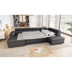 FLORENCIA - Canapé panoramique convertible avec 2 coffres en tissu - Mobilier du Jour