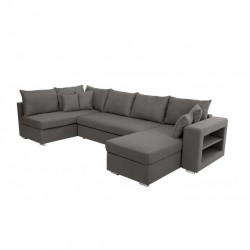 ALMA - Canapé panoramique convertible avec 2 coffres et 1 accoudoir étagère en tissu déperlant - Mobilier du Jour