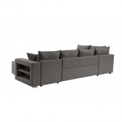 ALMA - Canapé panoramique convertible avec 2 coffres et 1 accoudoir étagère en tissu déperlant - Mobilier du Jour