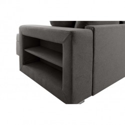 ALMA - Canapé panoramique convertible avec 2 coffres et 1 accoudoir étagère en tissu déperlant - Mobilier du Jour