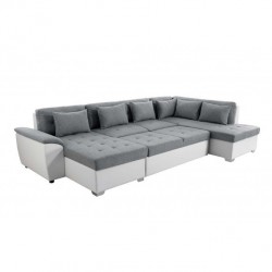 KAYA  - Canapé panoramique convertible avec large méridienne en tissu et simili