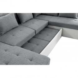 KAYA  - Canapé panoramique convertible avec large méridienne en tissu et simili