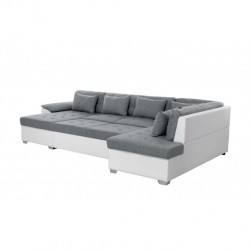 KAYA  - Canapé panoramique convertible avec large méridienne en tissu et simili