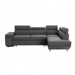 WILLIAM - Canapé d'angle convertible + 2 poufs avec niche de rangement fixe en tissu - Mobilier du Jour