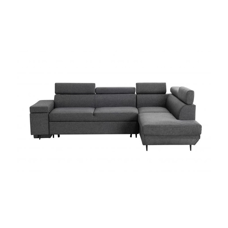 WILLIAM - Canapé d'angle convertible + 2 poufs avec niche de rangement fixe en tissu - Mobilier du Jour