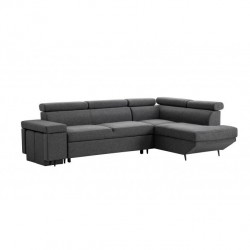 WILLIAM - Canapé d'angle convertible + 2 poufs avec niche de rangement fixe en tissu - Mobilier du Jour