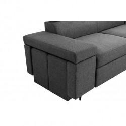 WILLIAM - Canapé d'angle convertible + 2 poufs avec niche de rangement fixe en tissu - Mobilier du Jour