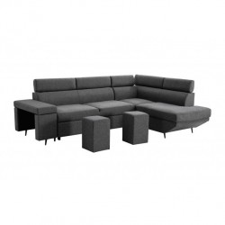 WILLIAM - Canapé d'angle convertible + 2 poufs avec niche de rangement fixe en tissu - Mobilier du Jour