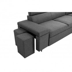 WILLIAM - Canapé d'angle convertible + 2 poufs avec niche de rangement fixe en tissu - Mobilier du Jour