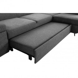 WILLIAM - Canapé d'angle convertible + 2 poufs avec niche de rangement fixe en tissu - Mobilier du Jour