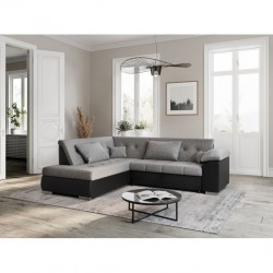 LUNA - Canapé d'angle convertible en tissu et simili - Mobilier du Jour