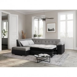 LUNA - Canapé d'angle convertible en tissu et simili - Mobilier du Jour